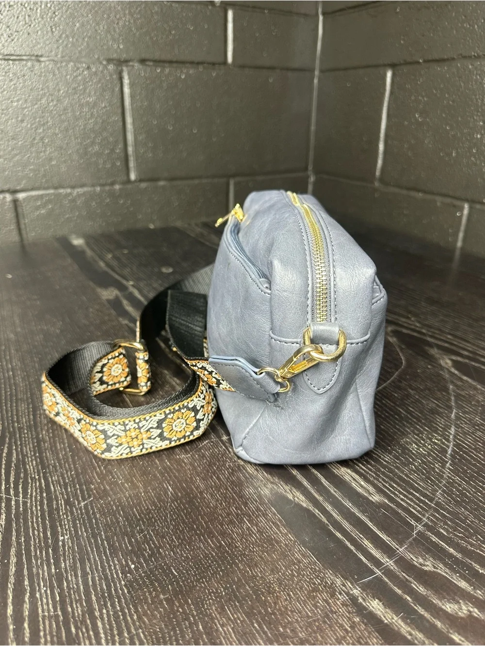 Women's Crossbody Bag with Decorative Strap - Slate Grayish Blue - Unknown brand